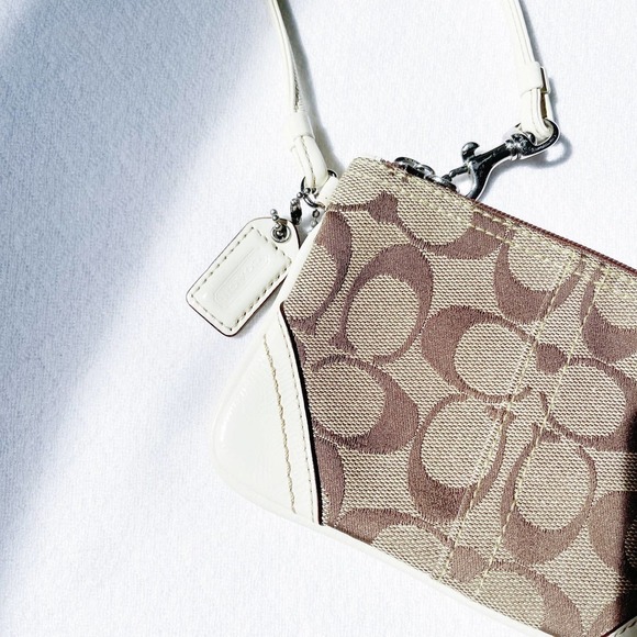 Coach Logo Wristlet Beige and Coral Purse - Picture 2 of 6